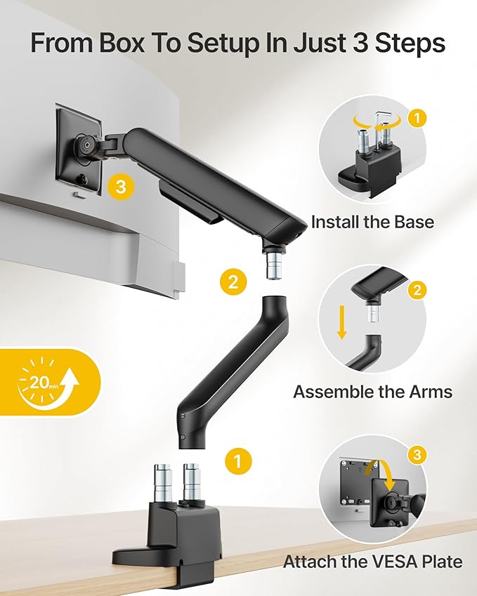 monTEK Dual Monitor Arm, Mechanical Spring Monitor Arm - Image 5