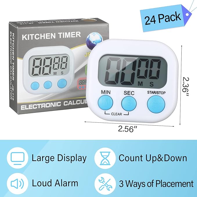 Weewooday 24 Pcs Digital Kitchen Timer Magnetic Timer Bulk On/Off Switch Minute - Image 2