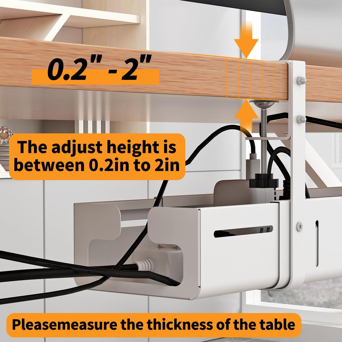 Under Desk Cable Management Tray, Expandable Length 25.2"-38.6",No ...