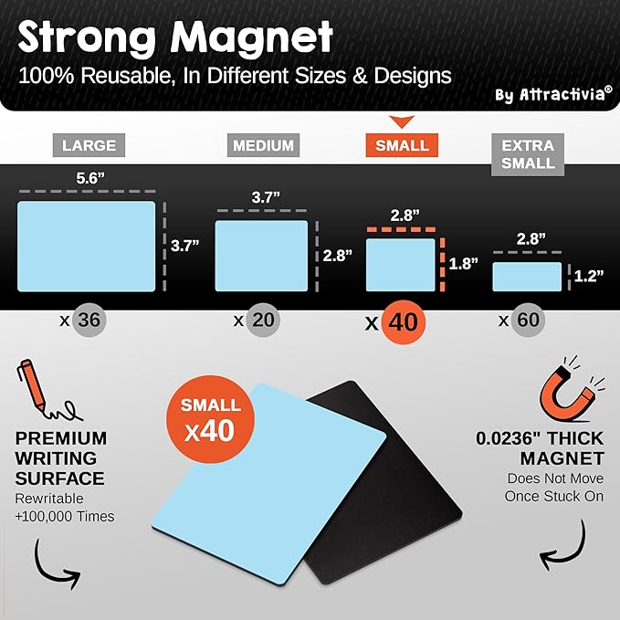 Attractivia Dry Erase Magnetic Labels, 2.8 x 1.8 in, Solid Colors, Colored - Image 3