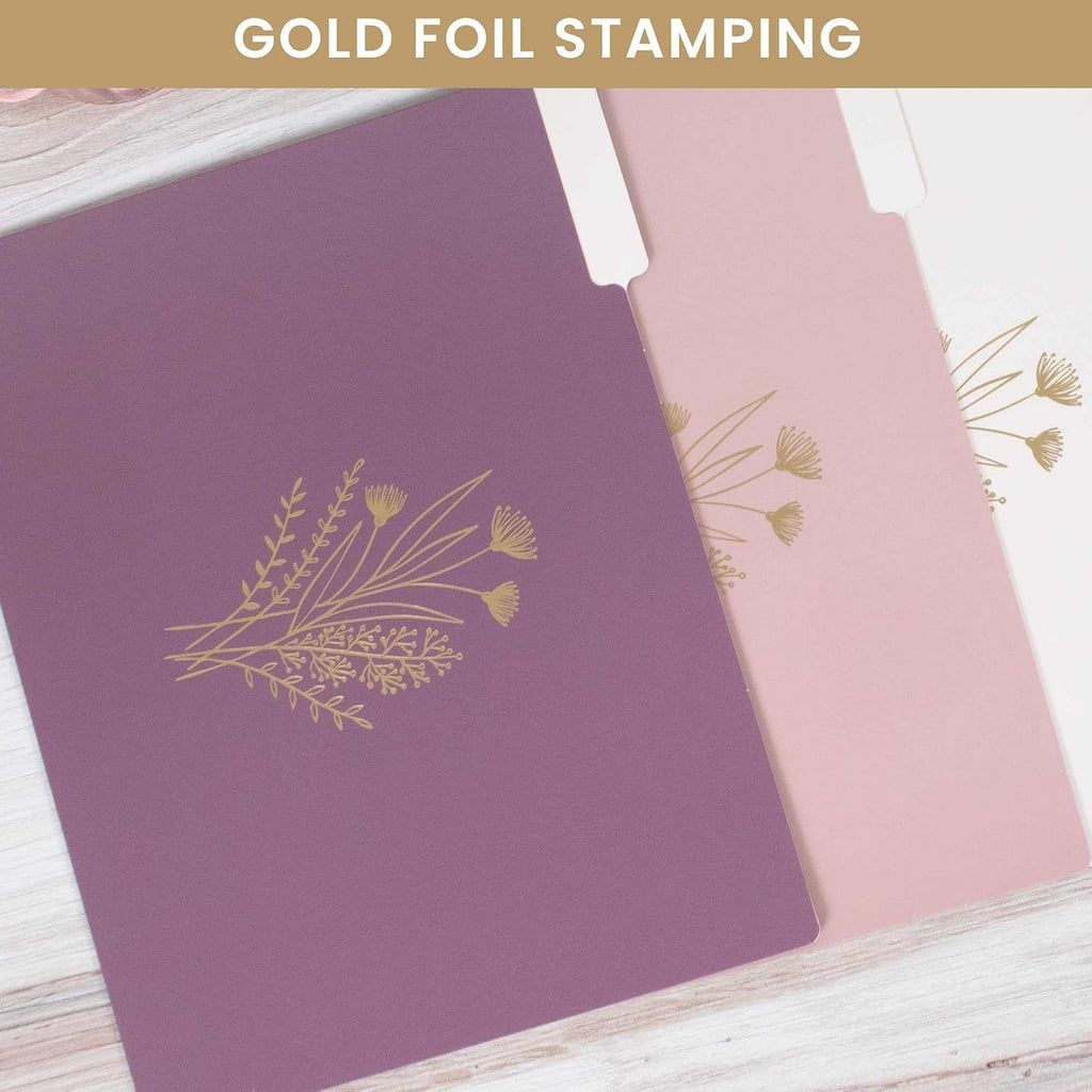 bloom daily planners Decorative File Folders - Set of 12 Letter Size (8.5” x 11”) Organizers, 1/3 Cut Tabs - Aesthetic Folders for School & Office - Gold Foil Florals