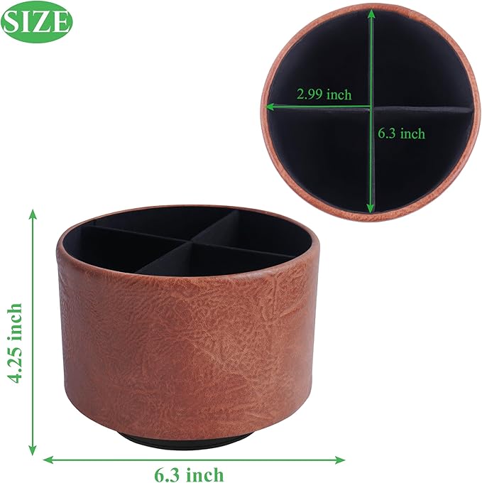 Hennaja Round Leather Art Supply Organizer, Remote Control Holder, 360 Degree - Image 2