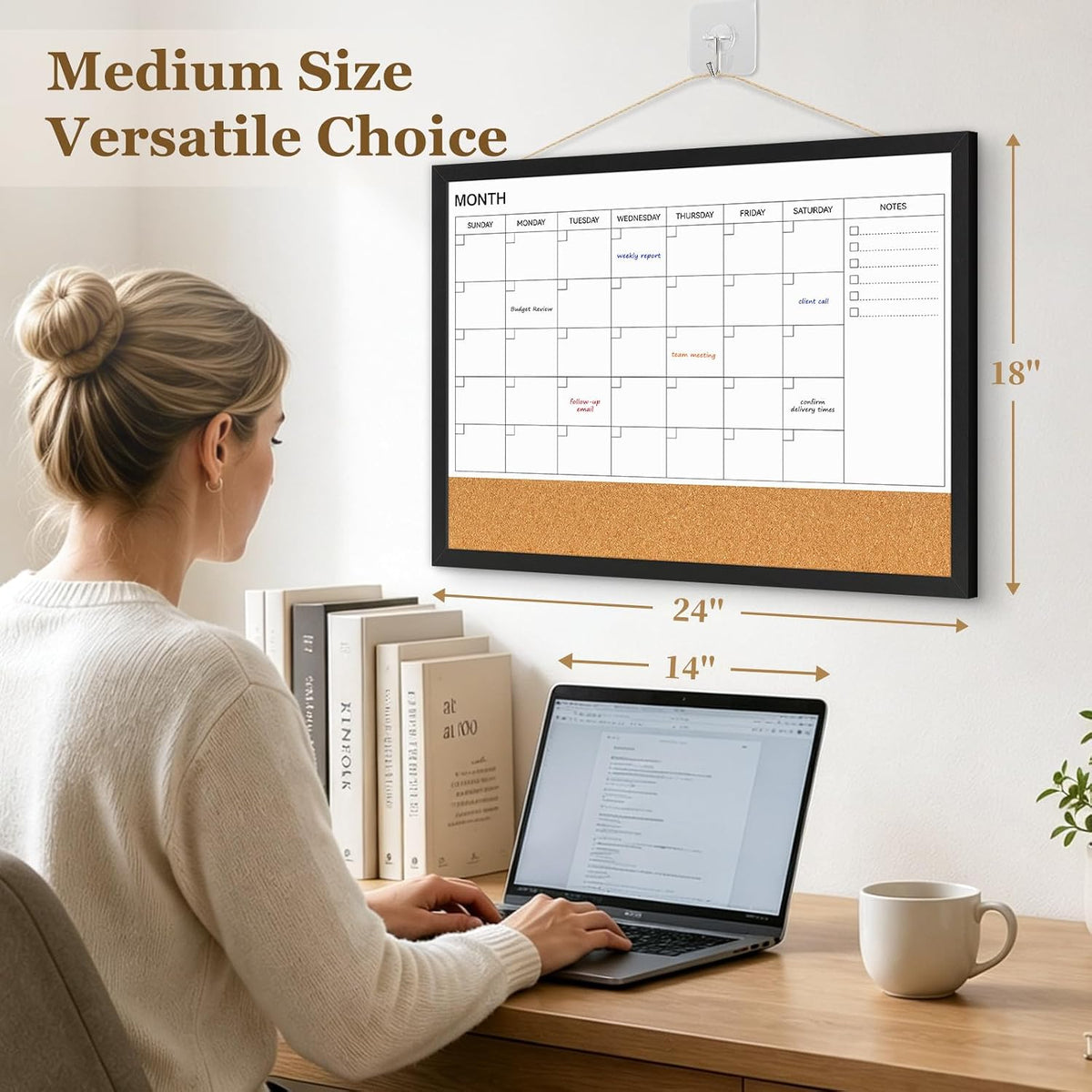 Dry Erase Calendar Whiteboard for Wall, 24'' x 18'' White Boa...