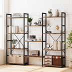 NUMENN Triple Wide 4 Tier Bookshelf, Adjustable Rustic Industrial Style - Image 2