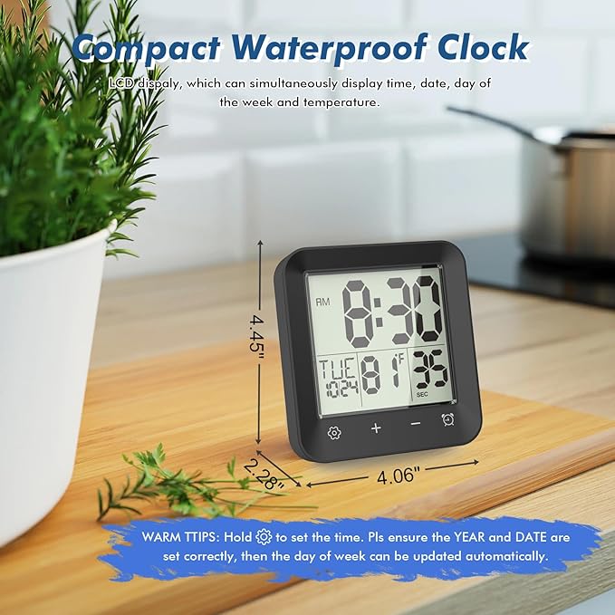 Wisoee Waterproof Shower Clock Timer, Bathroom Clock - Image 5