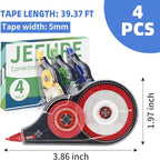 JEFURE 4 Pcs Colorful Correction Tape, 39.4 Ft White Wrong Out Tear-Resistant - Image 2
