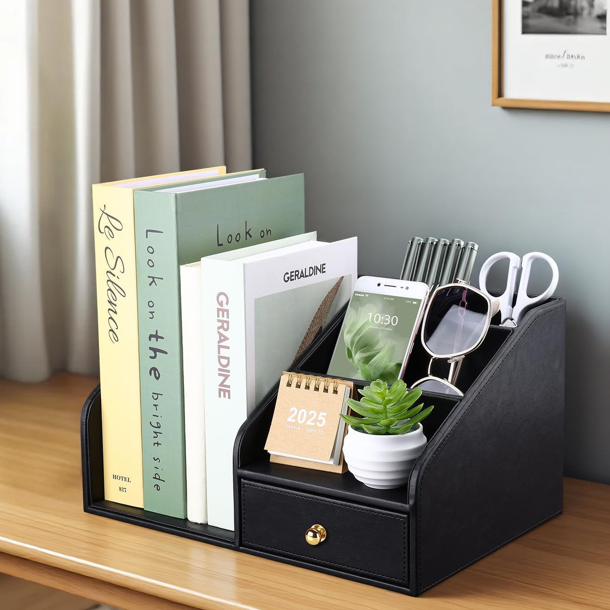 GORESE PU Leather Desk Organizer, File Organizer with Drawer and 4 Compartmen...