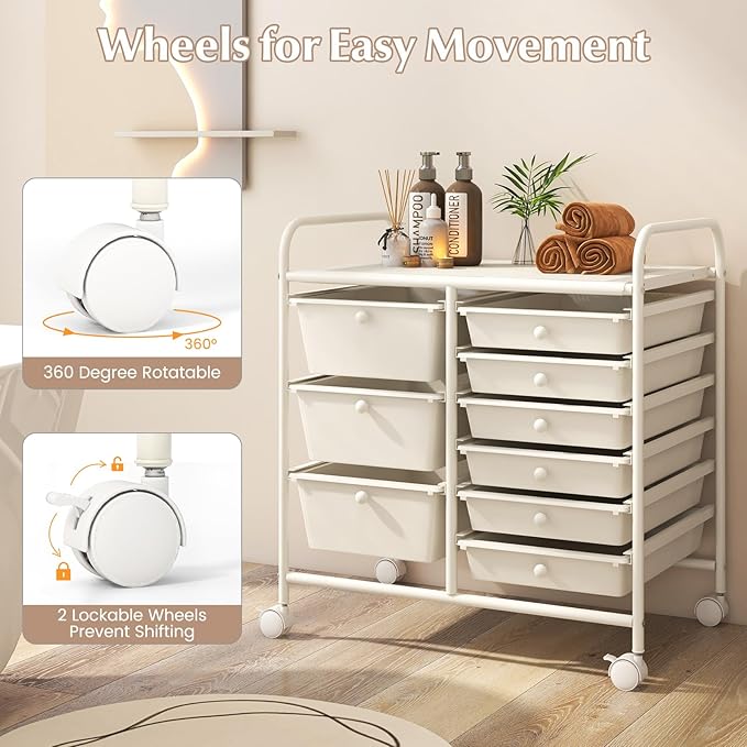 LDAILY 9 Drawer Rolling Storage Cart, Rolling Cart - Image 5