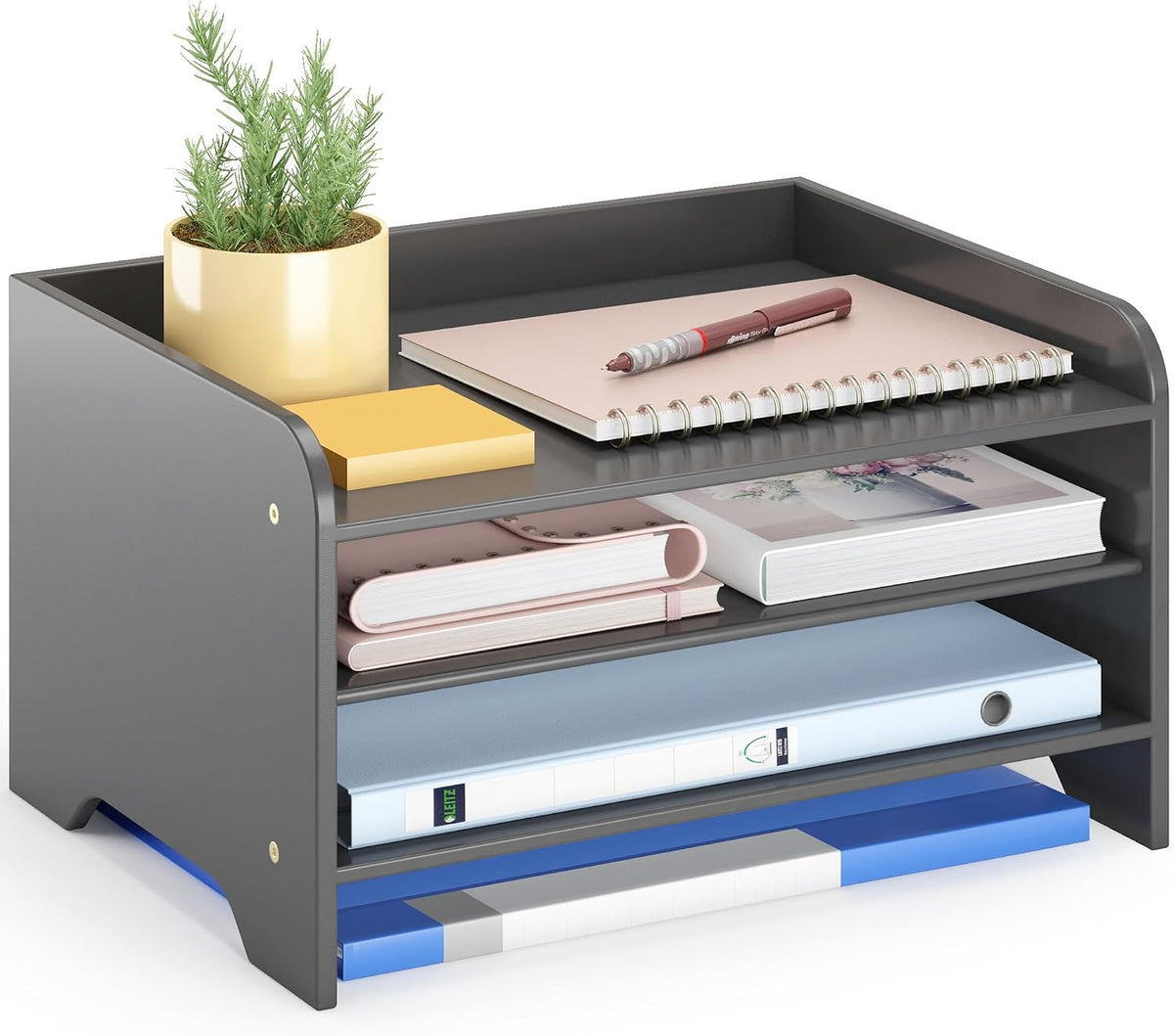 Bamboo File Organizer for Desk, Desktop Paper Tray and Mail Holder