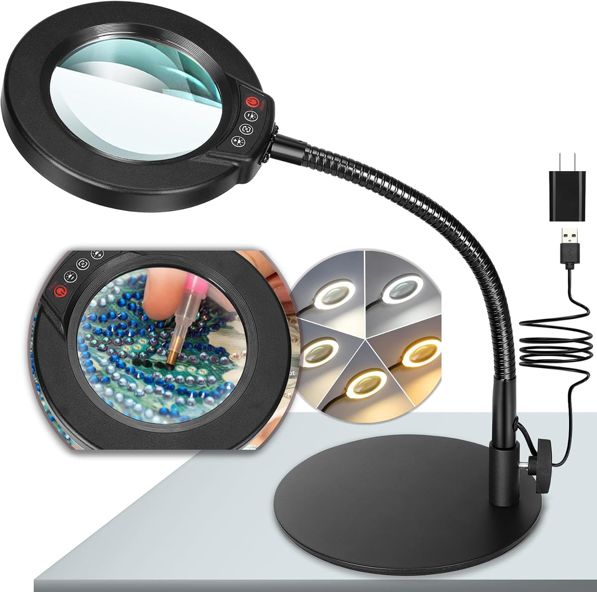 magnifying glass with light and stand, 5 color, main product view