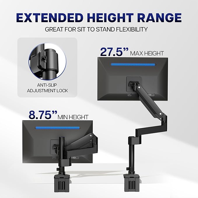 VIVO Premium Aluminum Single Screen Pneumatic Spring Monitor Arm Desk Mount - Image 3