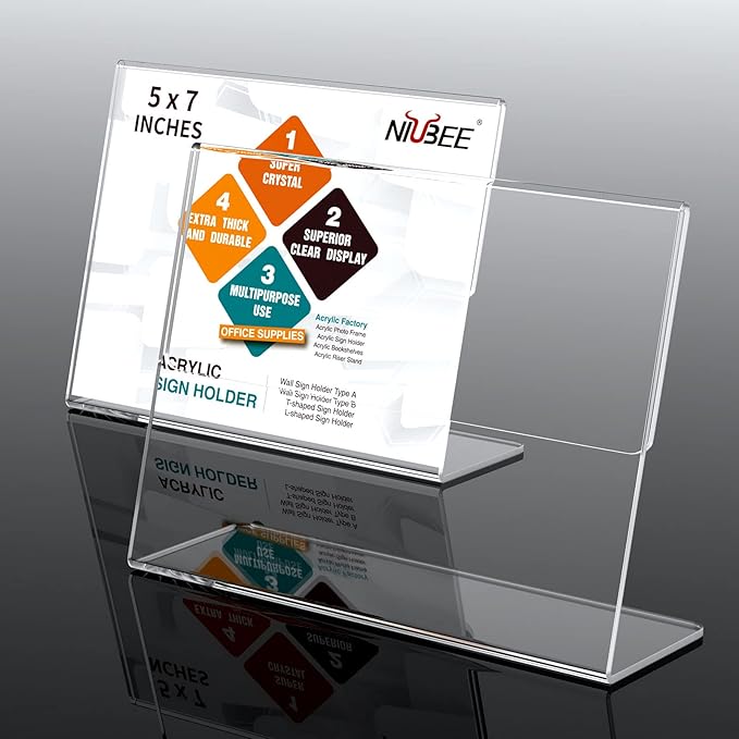 NIUBEE Slanted Back Acrylic Sign Holder 7 x 5 Inches, Restaurant -Horizontal - Image 2
