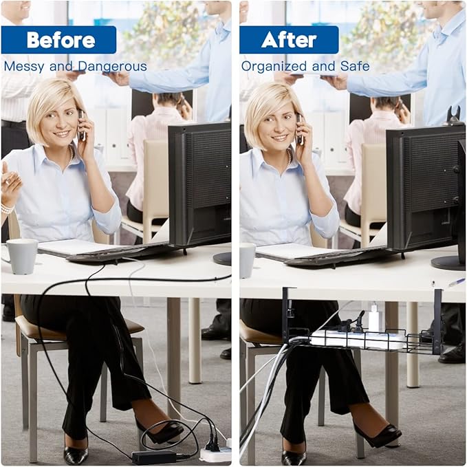 NoDrill 2 Pack 15.7" Under Desk Cable Management Tray, Sturdy Metal Cord - Image 2