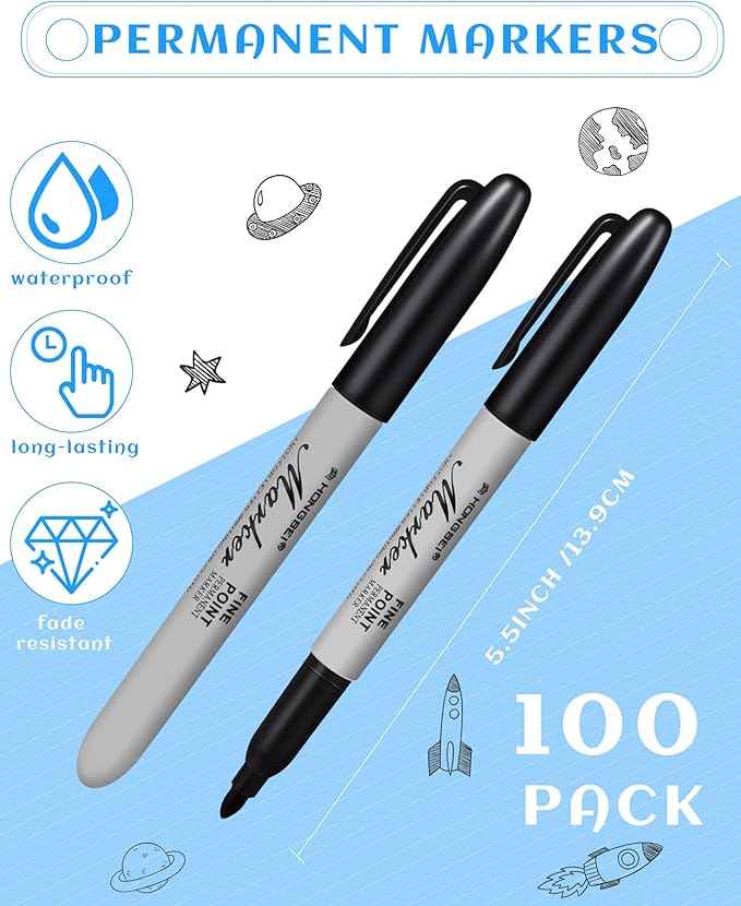 Thenshop 100 Pack Black Permanent Markers Bulk - Image 3