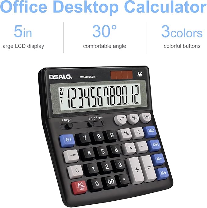 OSALO Desktop Calculator Extra Large Display 12 Digits Big Buttons Solar - Image 4