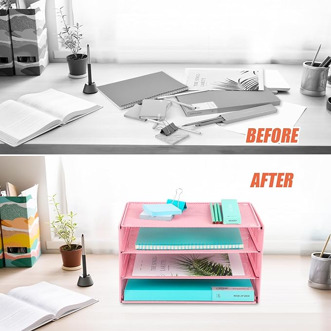EASEPRES Paper Organizer Tray, 3 Tier Mesh Desk File Organizer Letter Sorter - Image 3