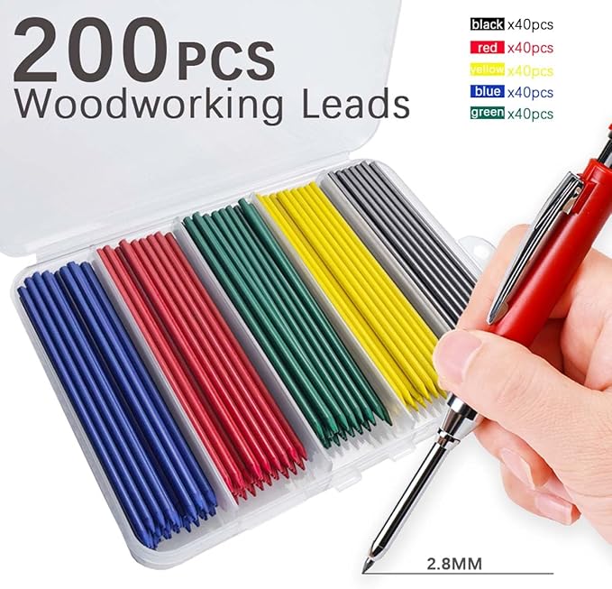 MROOFUL 200 PCS Of Blue, Carpenter Pencil Replacement Core, Large Capacity 2.8mm - Image 2