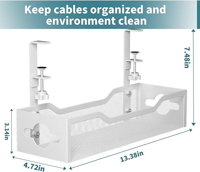 Under Desk Cable Management Tray 3 Pack, Cable Management Under Desk No Drill - Image 7