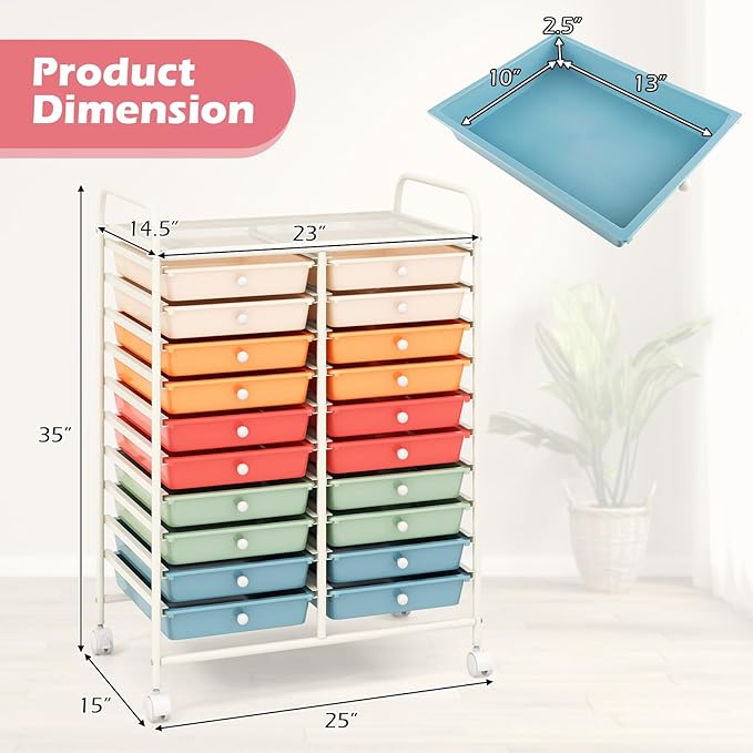 Happygrill 20-Drawer Organizer Cart Tools, Mobile Utility Storage Cart - Image 3