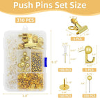 Gold Push Pins Set, 5 Styles Office Pushpins Set in Storage Box - Image 3
