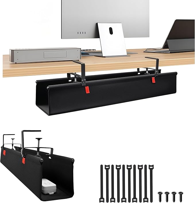 No Drill Cable Management Under Desk, Clamp/Screw Mount Cable Tray, Premium by JACEPFY