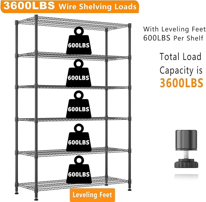 Himimi 82" H Storage Shelves 6 Tier Metal Shelving Adjustable Wire Shelf - Image 6