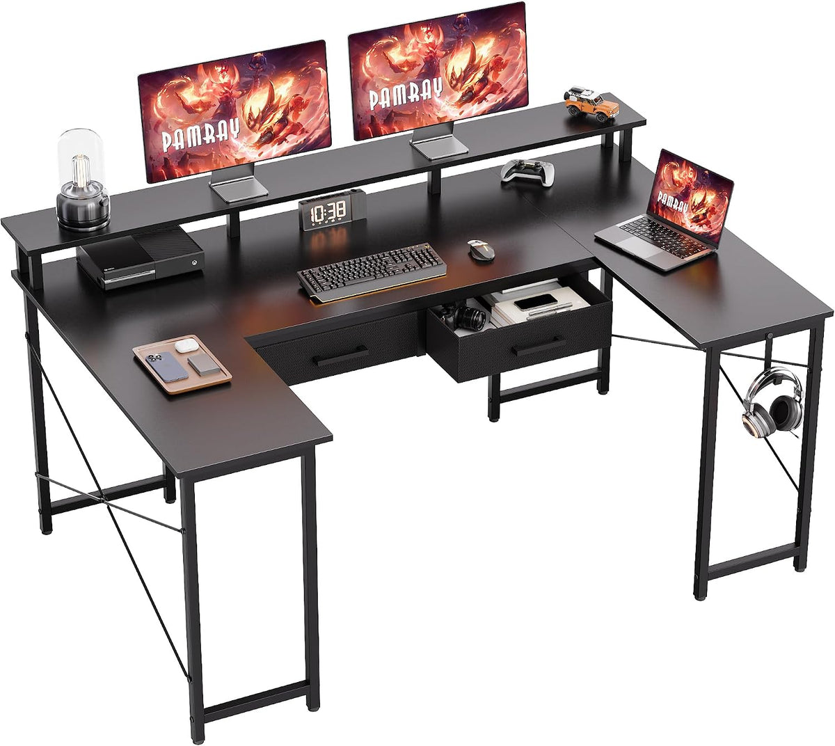 Pamray 55 Inch Gaming Desk with Drawers U Shaped Large Computer Desk