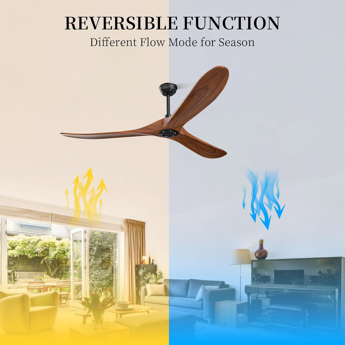 obabala 52 inch ceiling fan no light, wood, side view