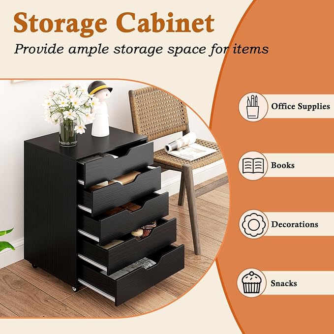 Giantex 5-Drawer Storage Cabinet, Mobile Lateral File Cabinet - Image 7