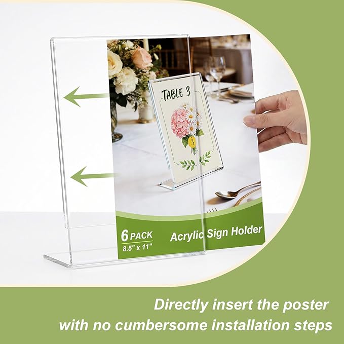 SVOPY 6 Pack Acrylic Sign Stand Holders, 8.5 x 11 Clear Plastic L Shape Table - Image 4