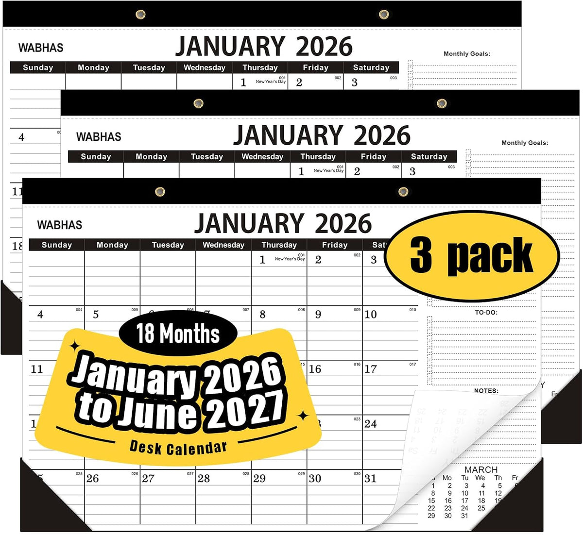 Desk Calendar 2026-January 2026 to June 2027,3 PACK-2026 Desk calendar,18 Mon...