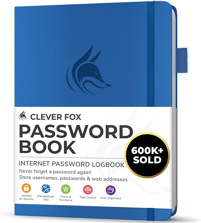 Clever Fox Password Book with alphabetical tabs. Internet Address Organizer by CleverFox