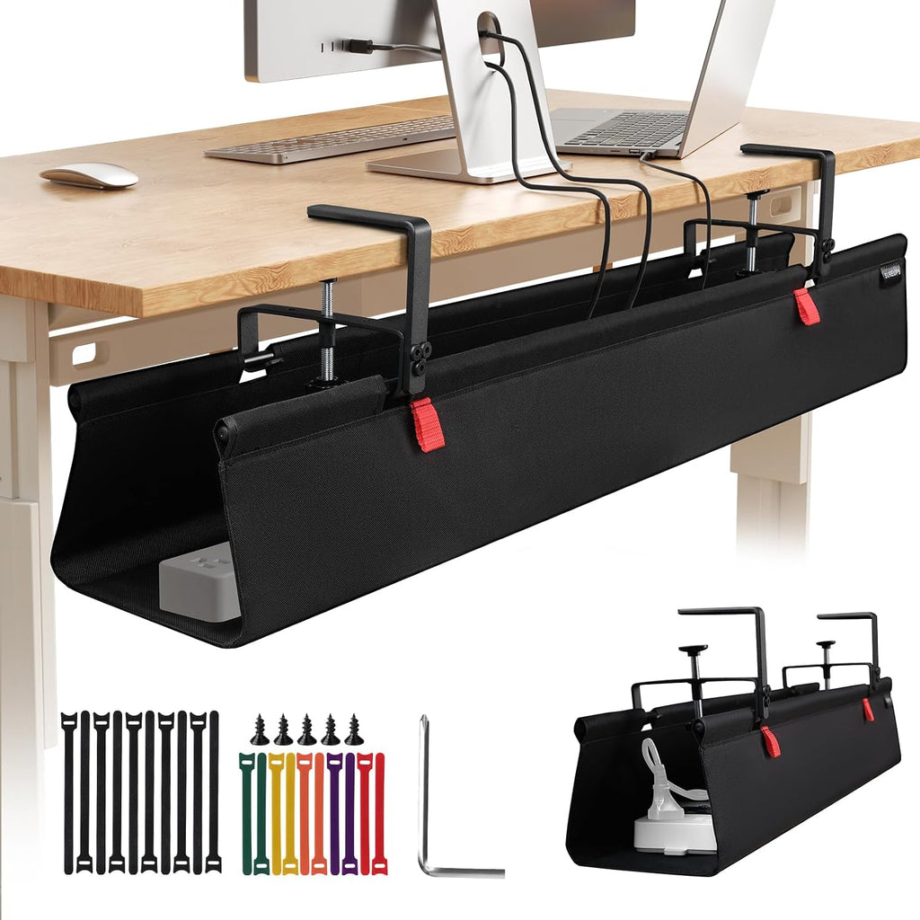 SUREUP9 No Drill Under Desk Cable Management Tray, Fabric Cable Management