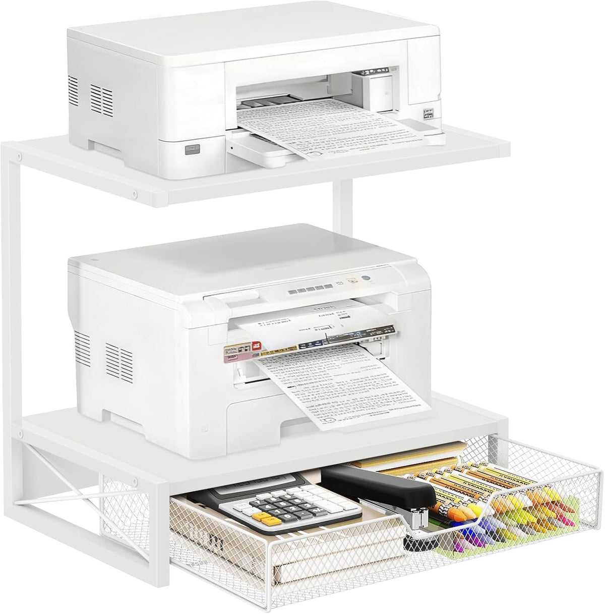 ELITEROO Printer Stand for Desk with Storage Drawer, 2 Tier Desk Shelf