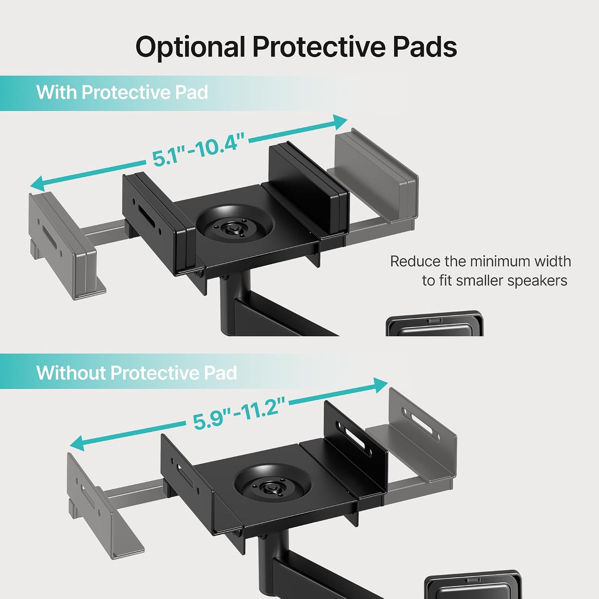 Speaker Wall Mounts, 55 lbs Capacity, Widths from 5.1” to 11.2”,1 Pair