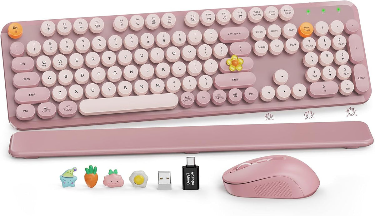 Wireless Keyboard and Mouse, Round Keycaps, Magnetic Wrist Rest, Dusty Rose