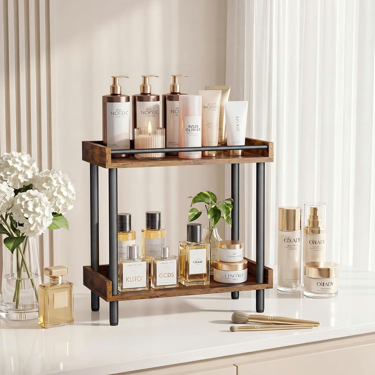 Coffee Bar Organizer and Kitchen Countertop Shelf - 2 Tier Spice Rack, Mug Ho...
