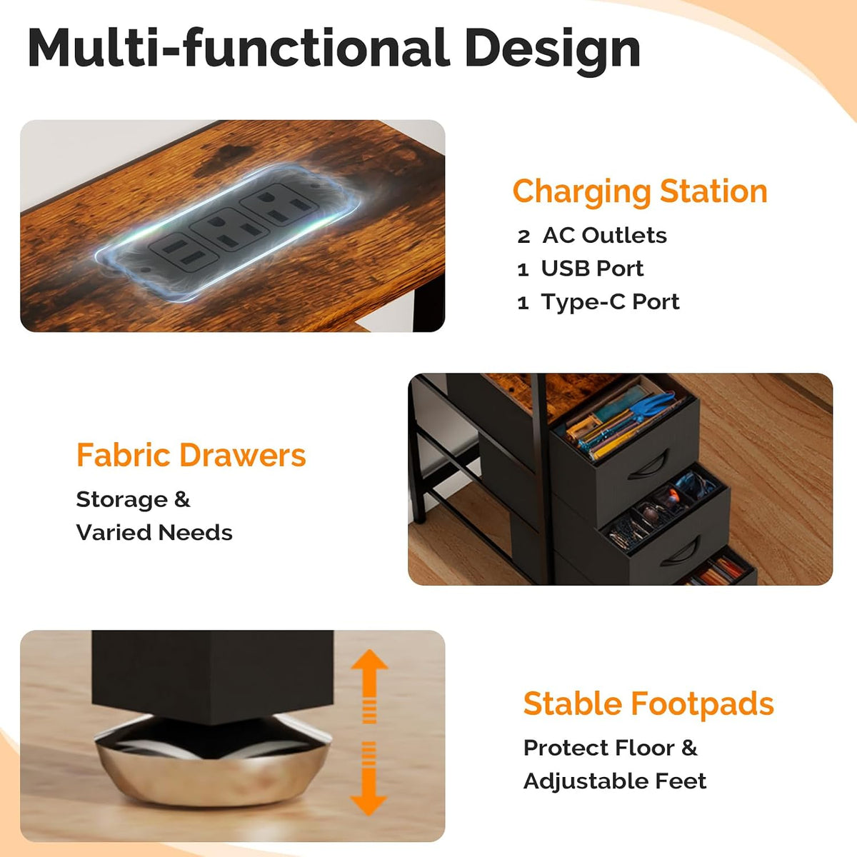 VINGLI 47" L-Shaped Gaming Desk, Fabric Drawers, Storage Shelves