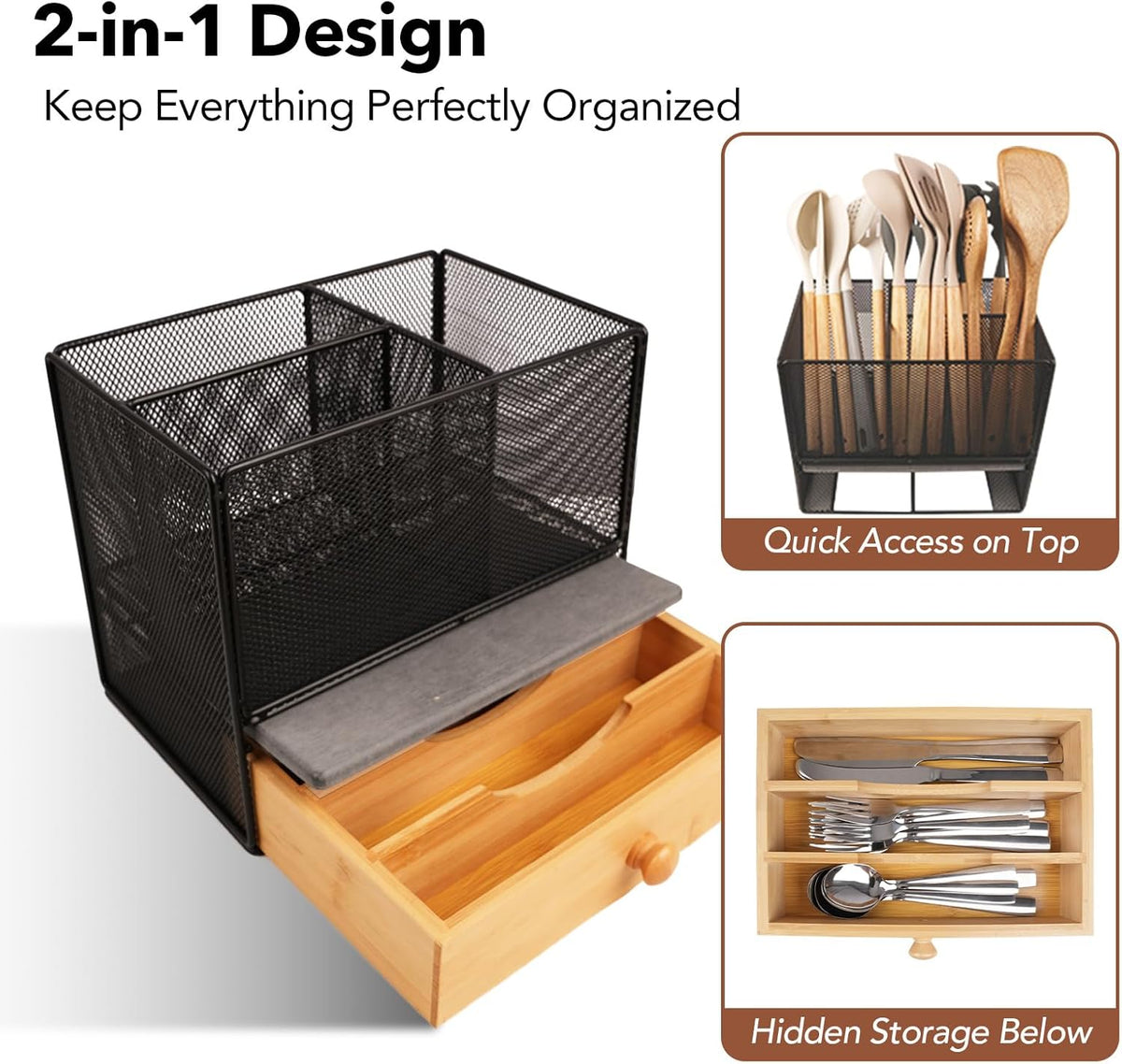 Kitchen Utensil Holder Countertop,Extra Large Utensil Organizer with Drawer