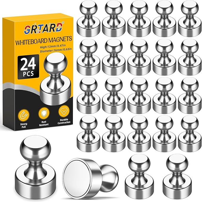 Grtard 24 Pack Magnetic Push Pins, Fridge Magnets by Grtard