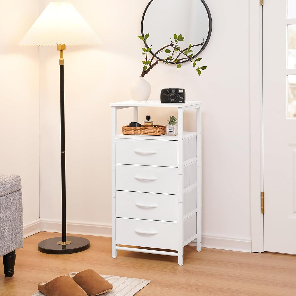 Yoobure Night Stand - LED White Nightstand with Charging Station for Dorm