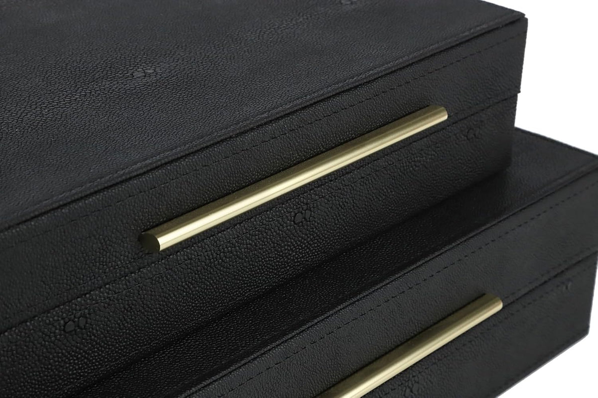 HofferRuffer Faux Leather Decorative Boxes Set of 2, Large Nesting Keepsake B...