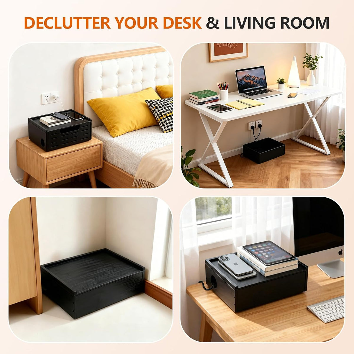 Wooden Cable Management Box - A Stylish Cable Storage Box, Suitable for Power...