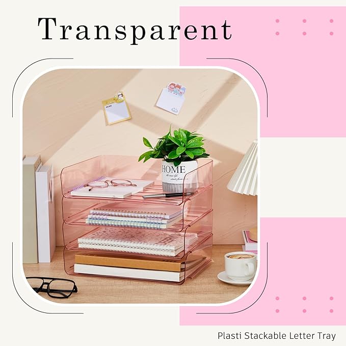 Harloon 4 Tier Acrylic Paper Tray 13 x 9.8 x 3 Inches Stackable Letter Clear - Image 5