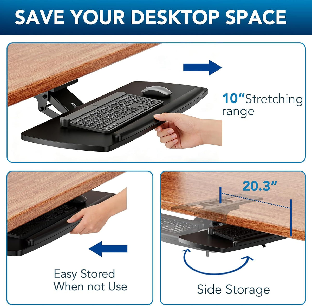 AX WABER Keyboard Tray Under Desk with Storage Drawer, Height Adjustable Keyb...