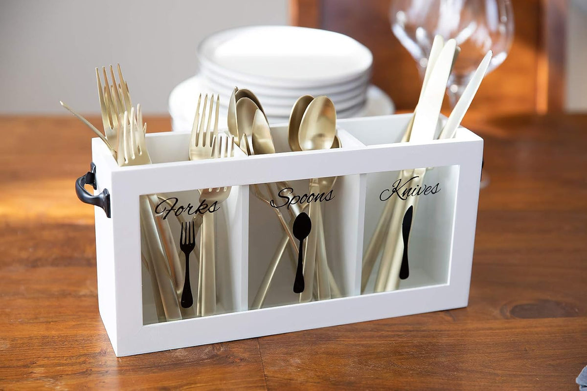 BLU MONACO | Wooden Silverware Caddy with Handle | Wooden Cutlery Organizer f...