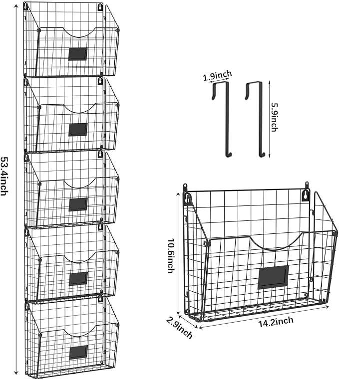 5-Tier Over the Door File Organizer, Stackable Hanging Wall Files Rack - Image 3