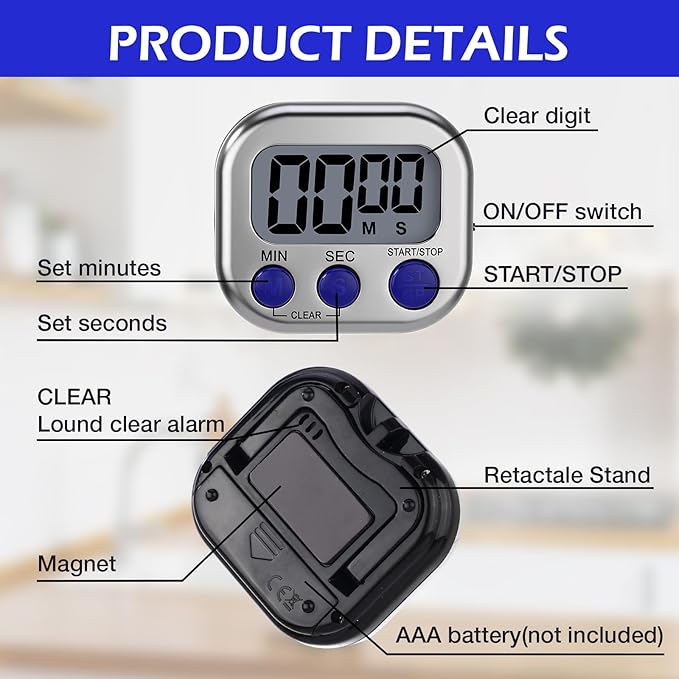 Leumoi 24 Pcs Digital Kitchen Timers Magnetic Back Timers Bulk Large Screen - Image 3