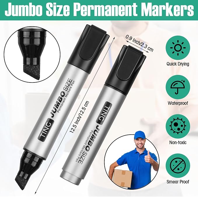 Fuutreo 16 Pcs Jumbo Size Permanent Markers Bulk Large Chisel Tip Permanent - Image 2