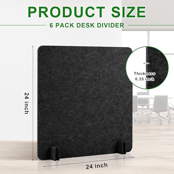 Kisston 6 Pack Acoustic Desk Divider Desk Partition 24 x 24" Stand Up - Image 2
